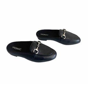 Vionic Snug Adeline Black Leather Loafer Mule Sz 5